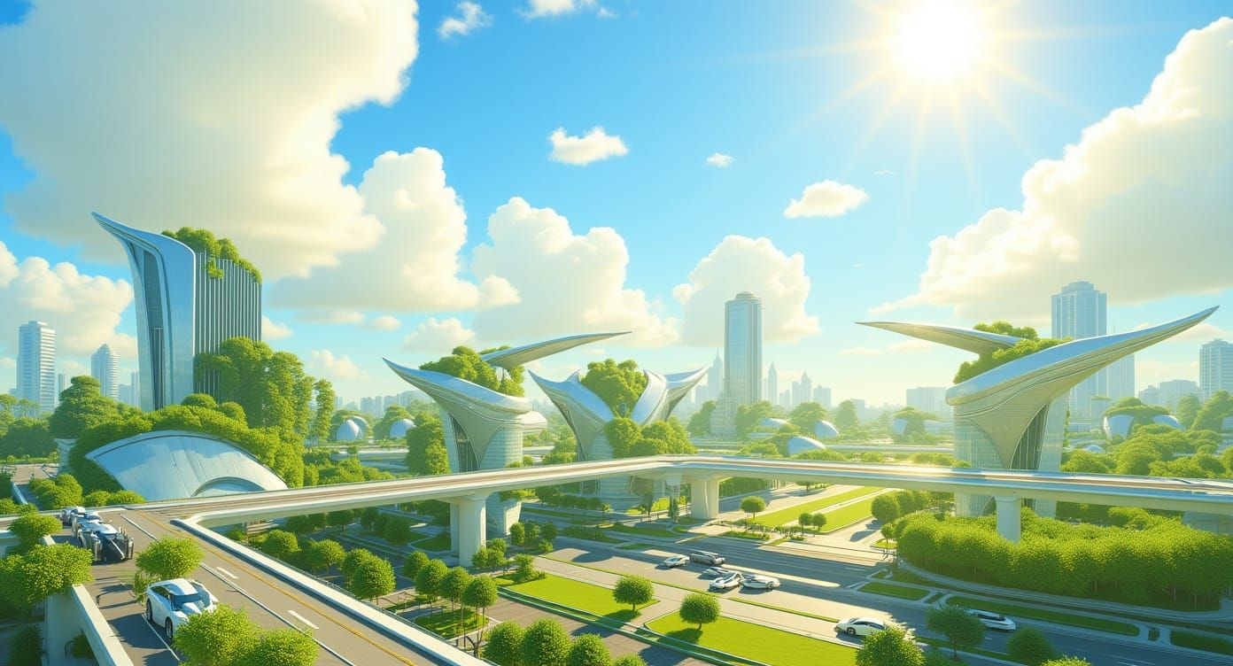 Utopian Frutiger Aero Cityscape: AI-Free Future