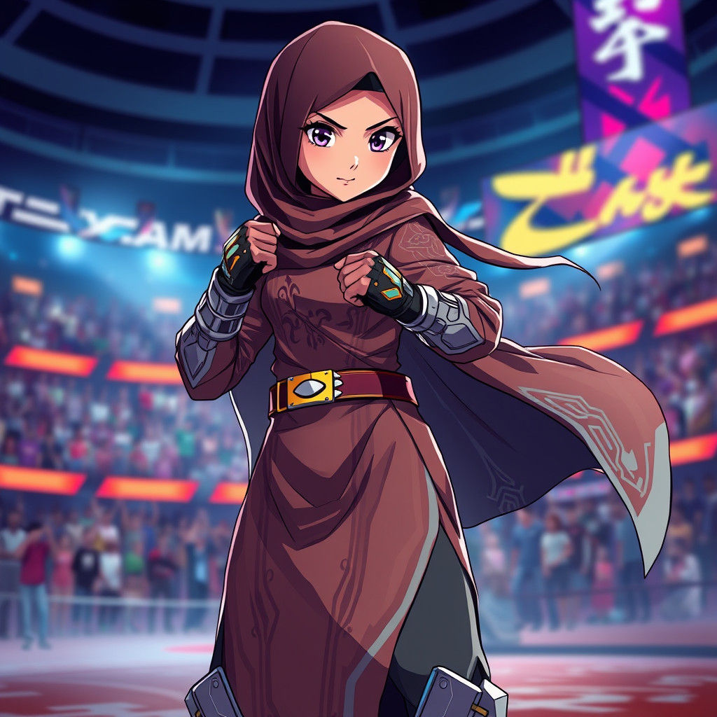 Futuristic Saudi Girl Fighter in Anime Style