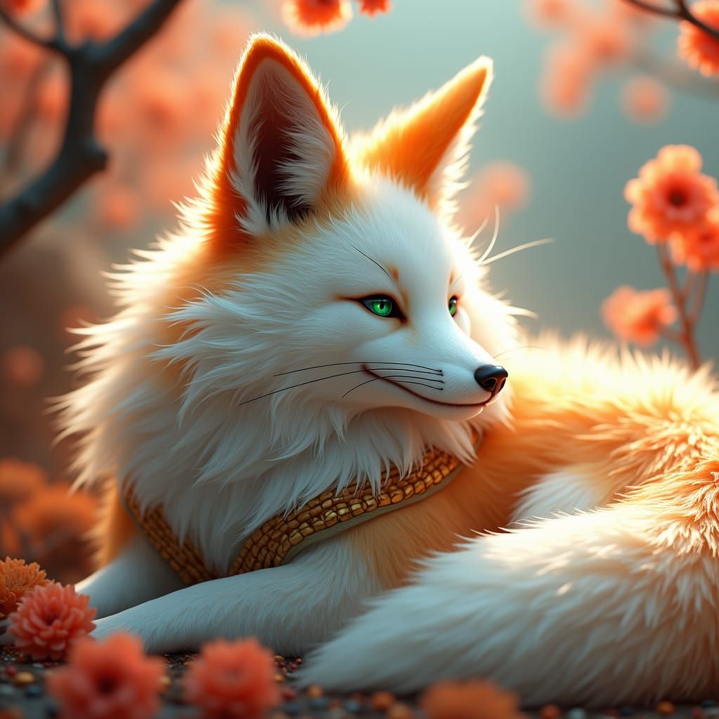 Nine-Tailed Fox Portrait in Ornate Armor