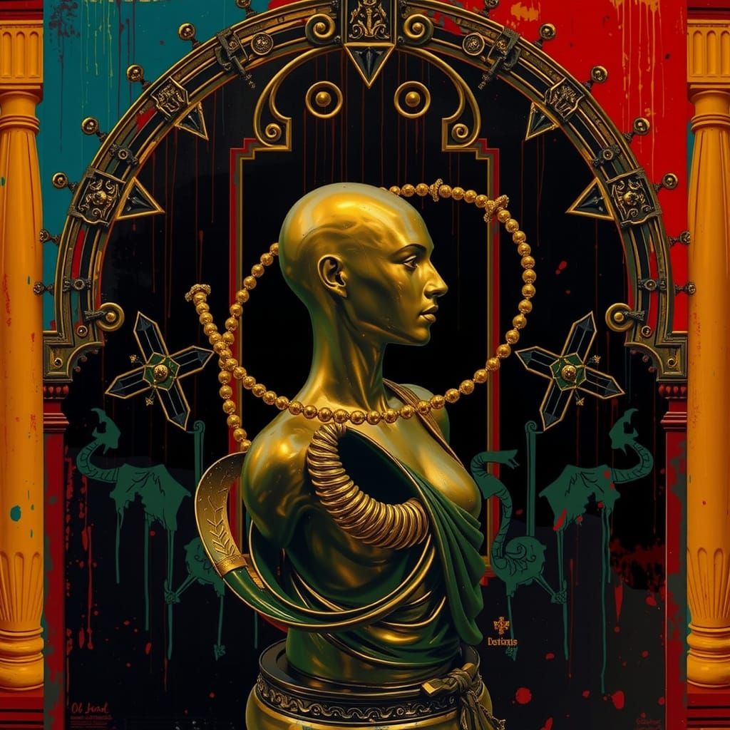 Vivid Maximalist Sculpture in Gold and Silver