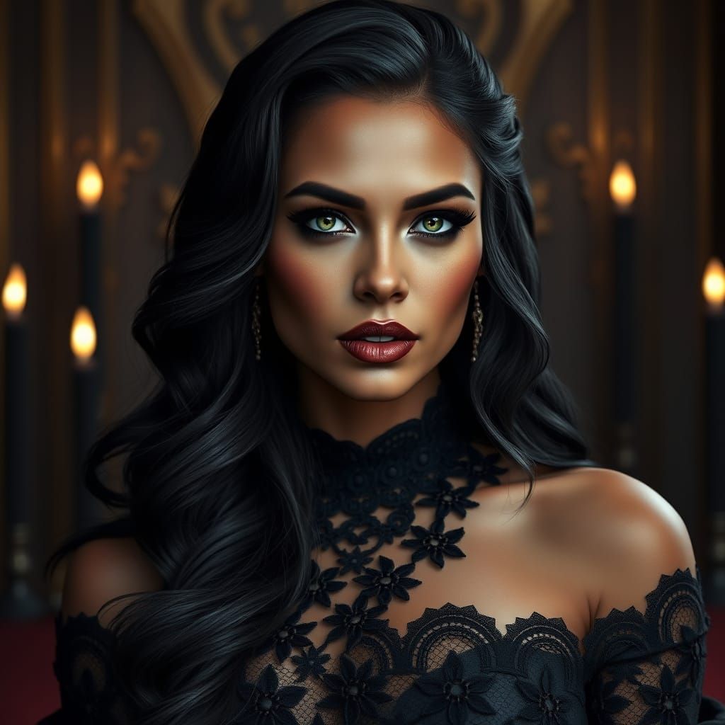 Seductive Empress with Emerald Eyes in Gothic Style