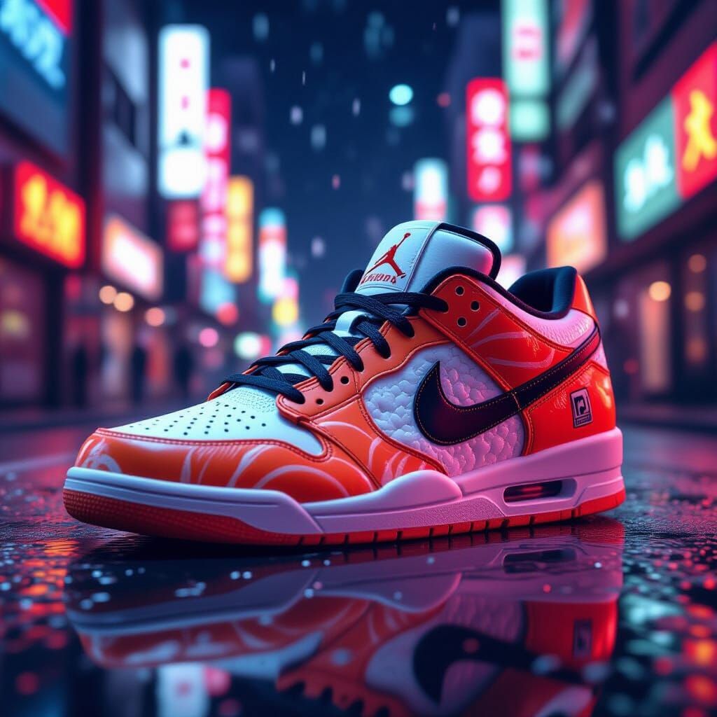 Sushi Jordan Shoe on Neon Japanese Background