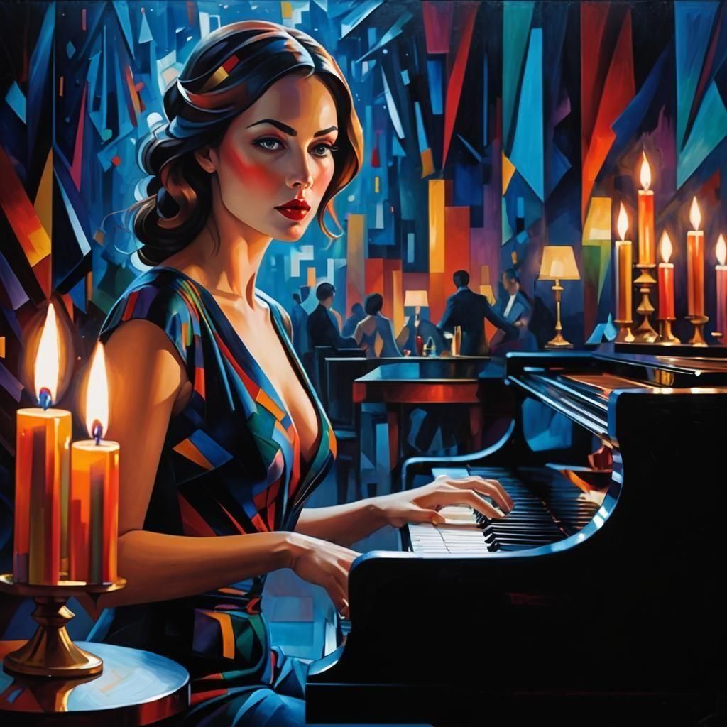 Abstract Cubism Piano Player, Jazz Album Art