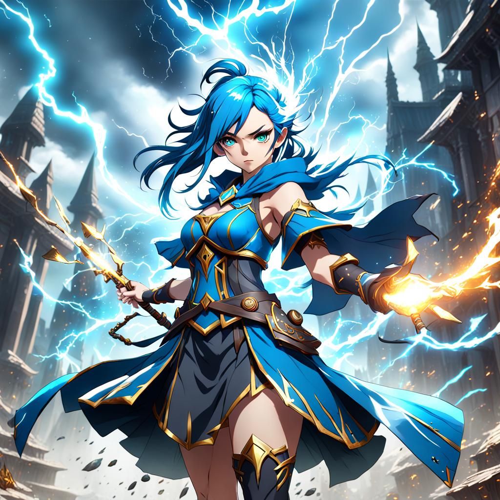 Anime Thunder Wizard in Detailed Digital Art