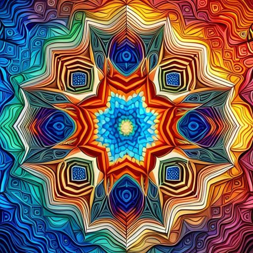 Abstract 3D Kaleidoscope Line Art Drawing