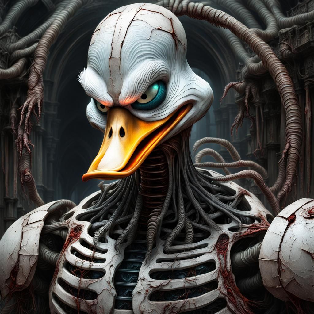 Disturbing Zombie Cyborg Donald Duck Body Horror Art