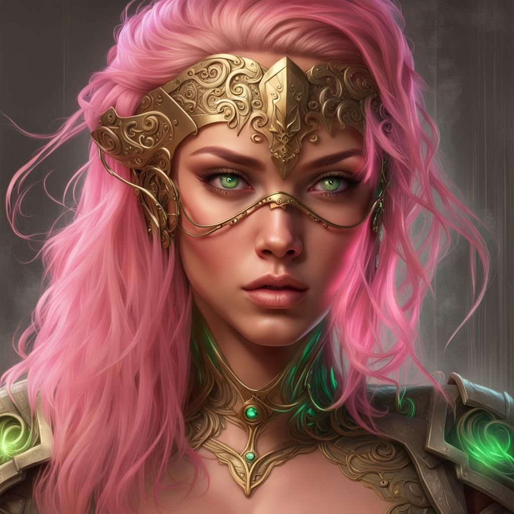 Gorgeous Warrior with Pink Hair, Hyperdetailed Portrait
