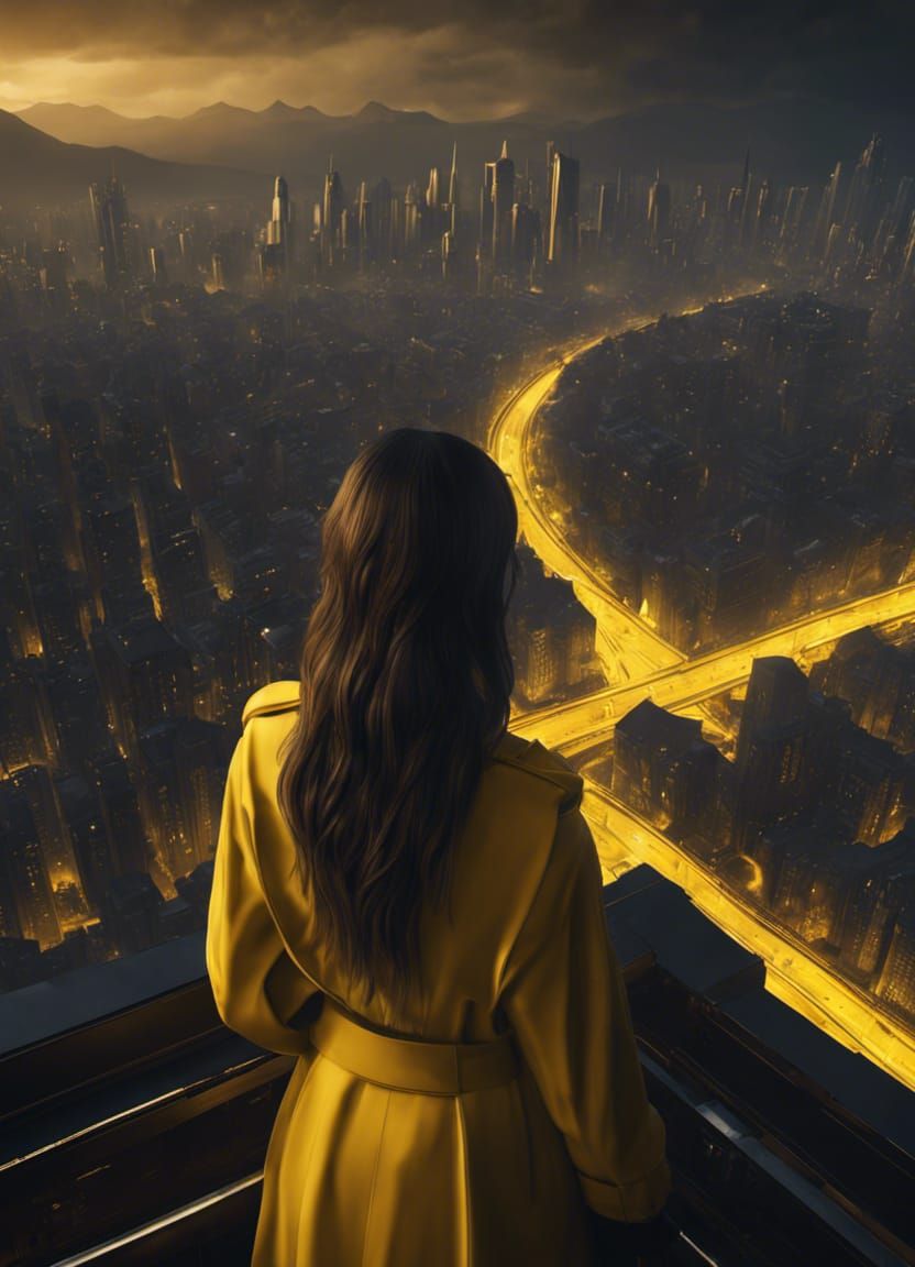 Monochromatic Yellow Night City: Matte Painting