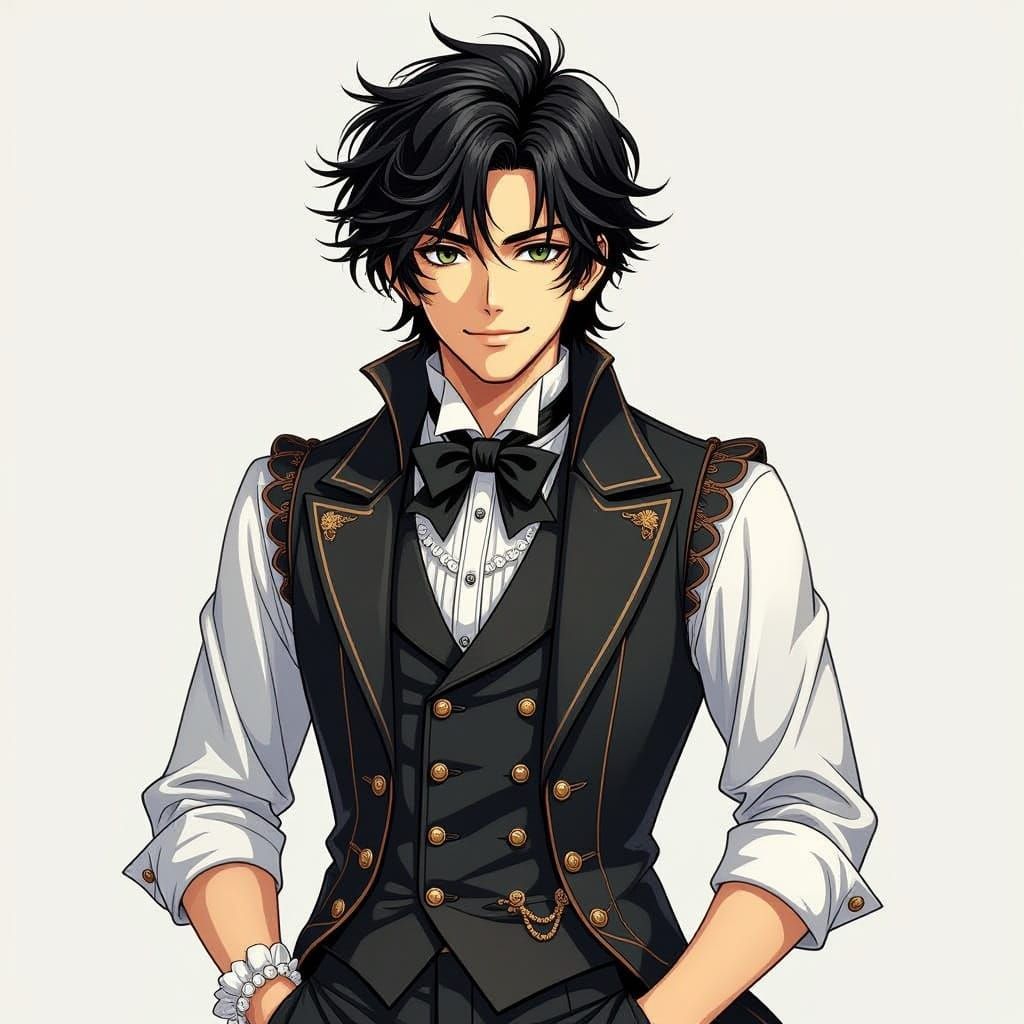 Victorian-Era Anime Gentleman with Sharp Eyes and Intricate ...