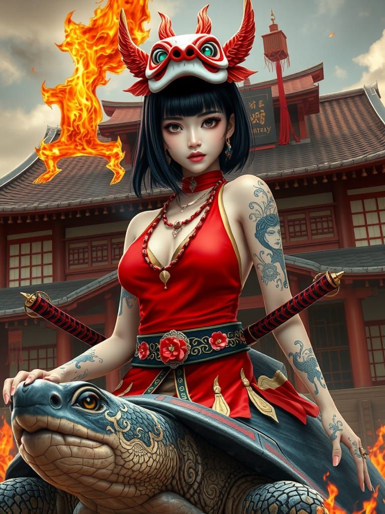 Oni woman with turtle
