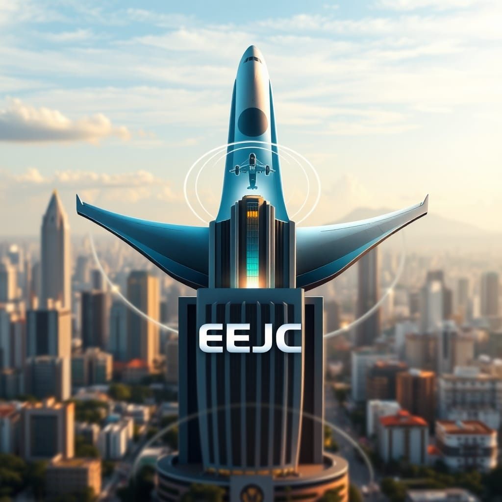Futuristic Logo Design with Airplane and Satellite