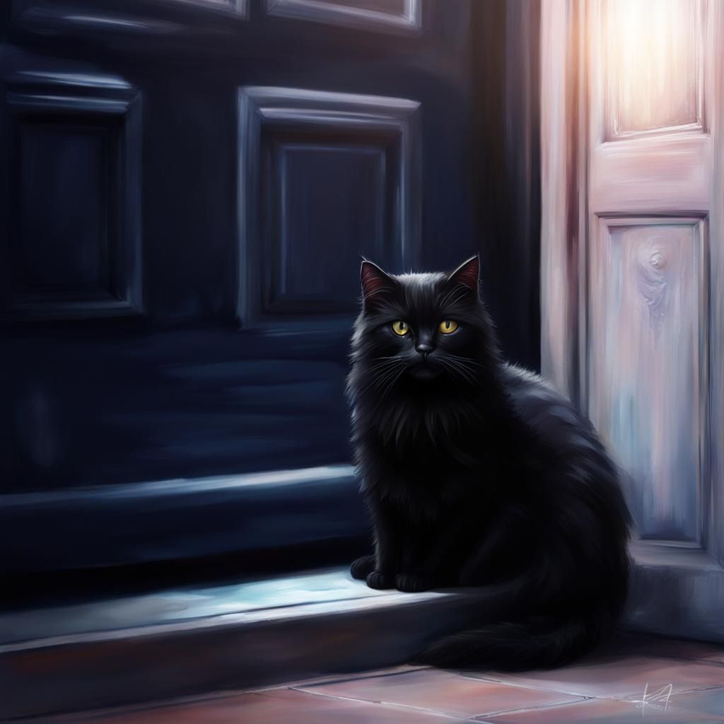 Patient Black Cat Waits by Door