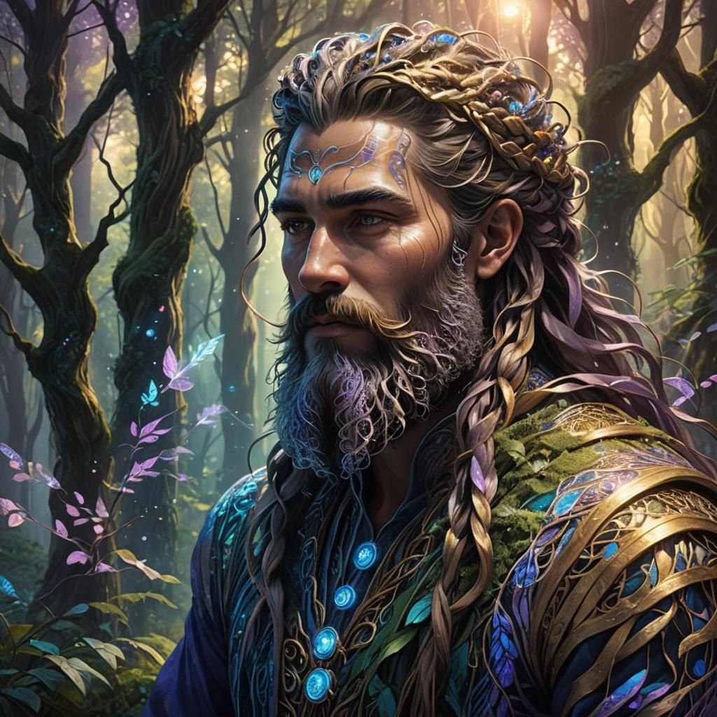 Mystical Forest Figure with Braided Beard