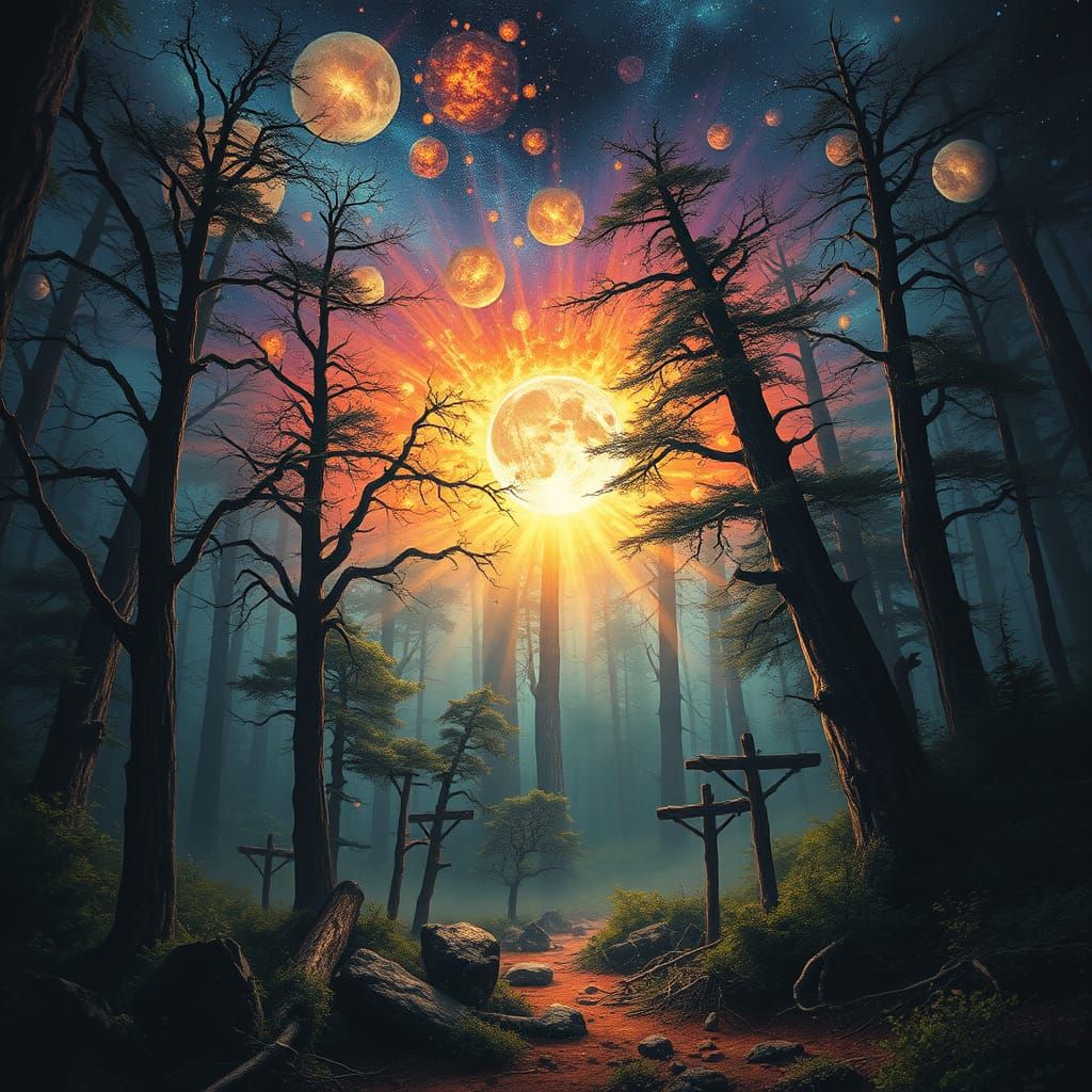 Cosmic Explosion in a Surreal Forest