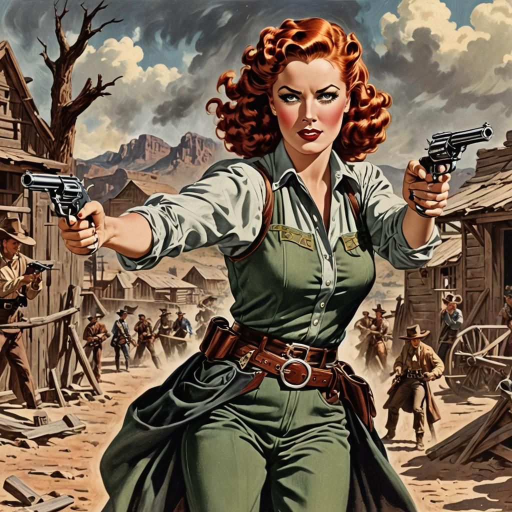 Vintage Comic Art: Red-Haired Star on Western Set