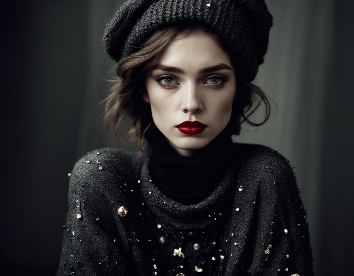 Cyberpunk Woman with Intense Gaze in Selective Color