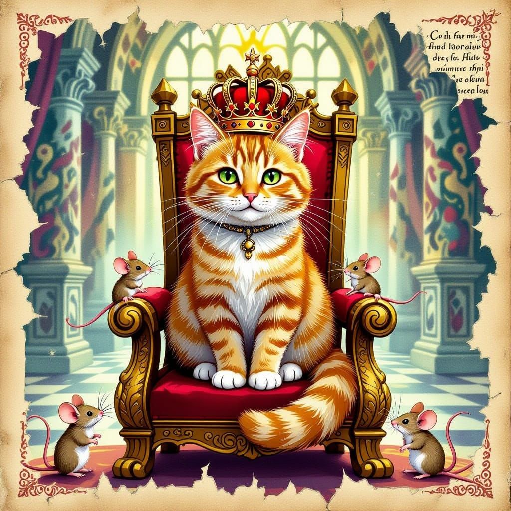 Ginger Tabby Cat King in Grand Hall Illustration