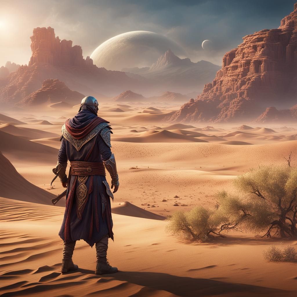 Senoran Man Posing in Desert: Detailed Matte Painting