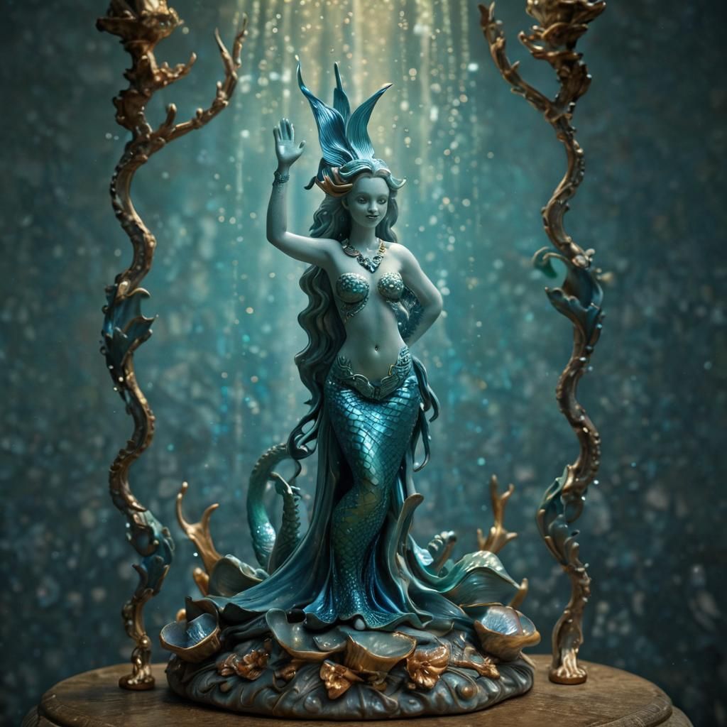Ceramic Merfolk Figurine in Mystical Chamber