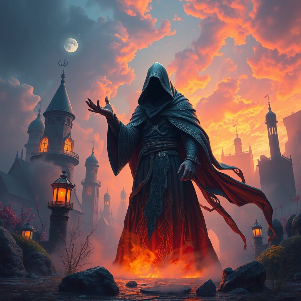 Mystical Figure Beckons in Fantastical Matte Painting