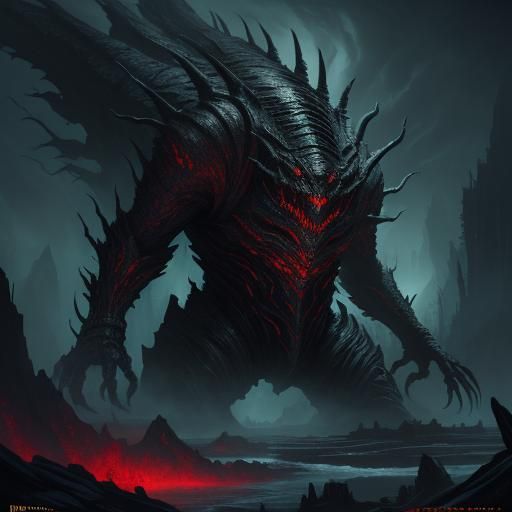 Twisted Stone Creature in Ruined Landscape