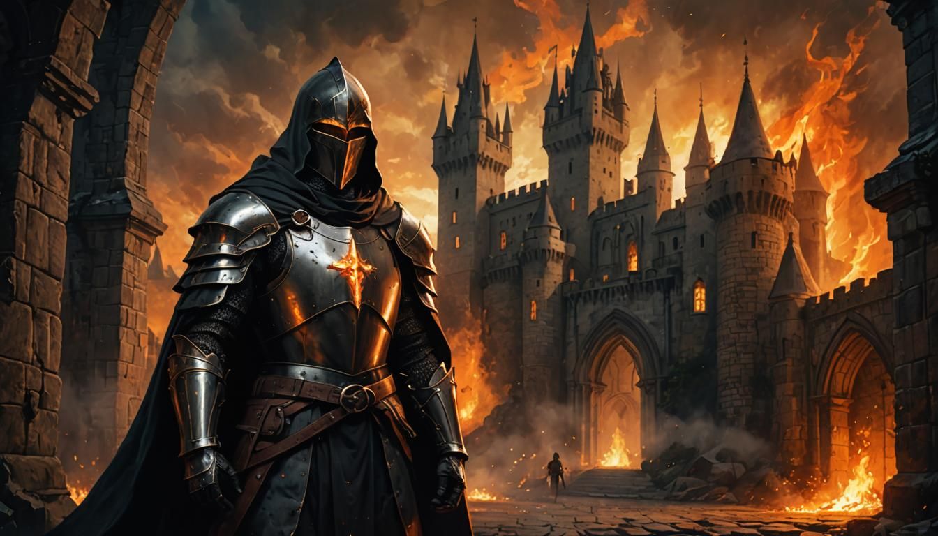 Gothic Knight in Holy Fire Digital Painting
