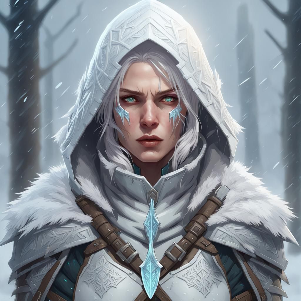 Icy Slavic Woman in Blizzard: Digital Art Portrait