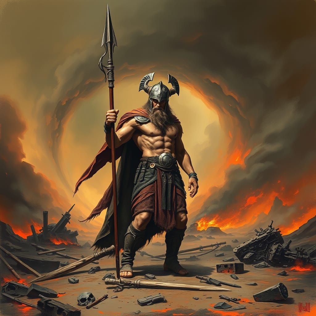 War God Rises from Smoldering Battlefield