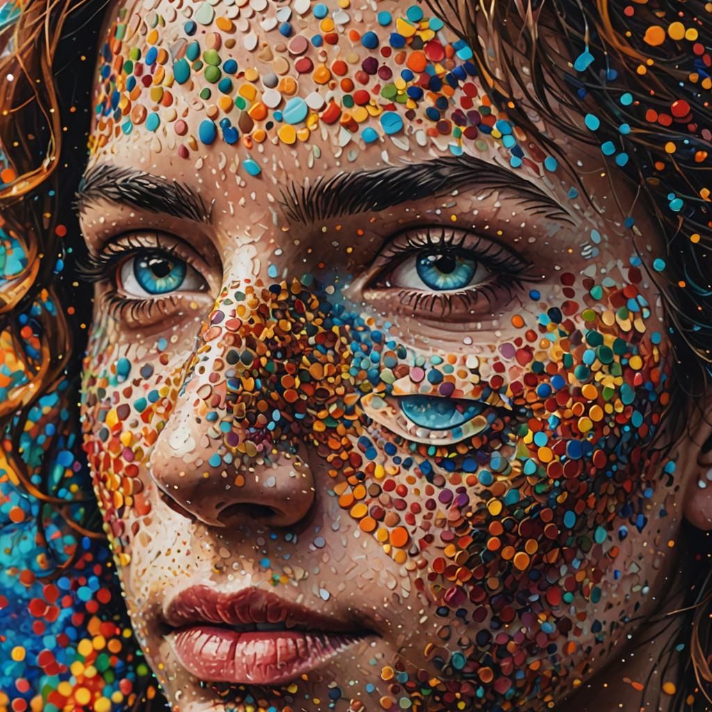 Hyperrealistic Portrait in Pointillism Style