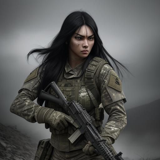 Hyperrealistic Female Combat Soldier in Tiger Camo Armor