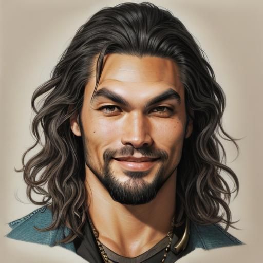 Smiling Jason Momoa in Color Pencil Sketch