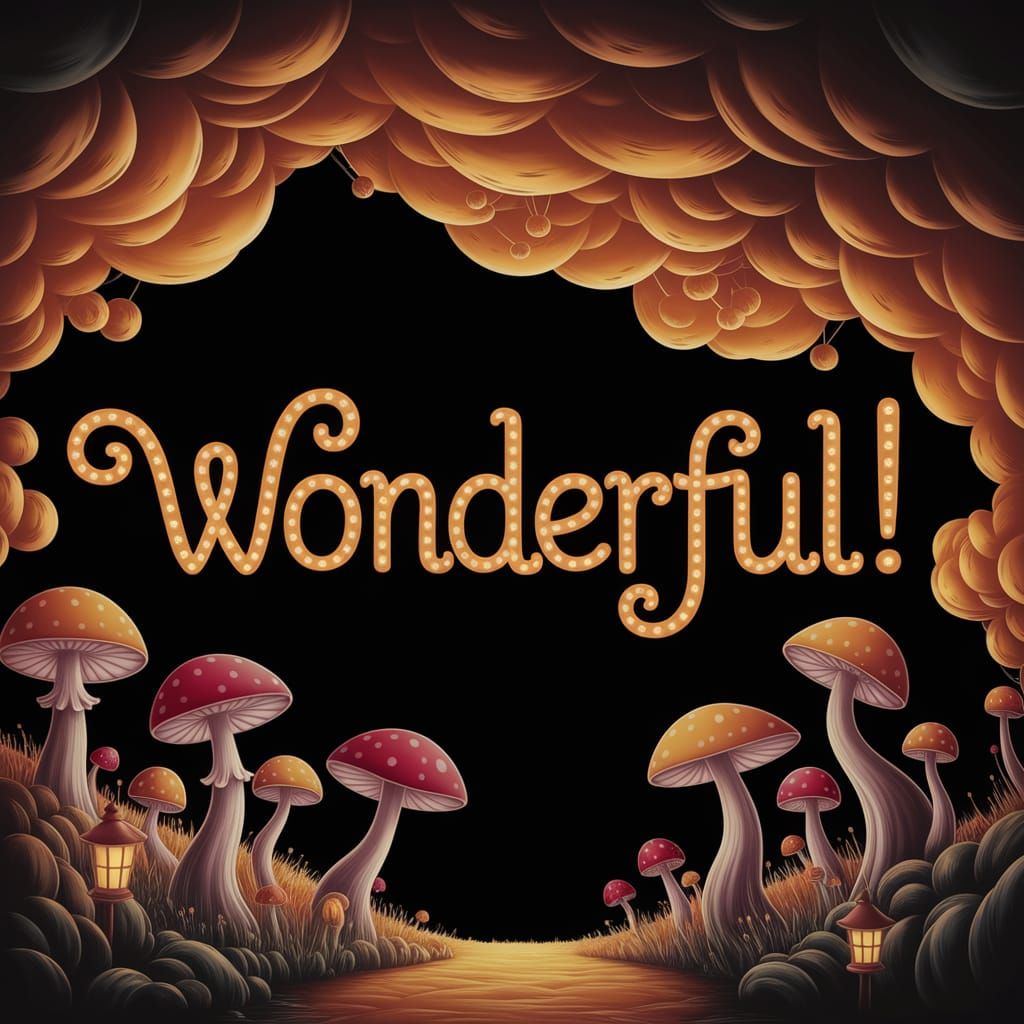 Whimsical "Wonderful!" Text Art in Alice Wonderland Style