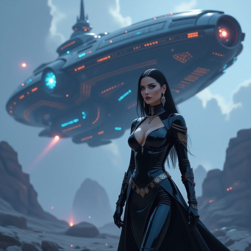 Cyber Priestess Commands Alien Starship in Babylonian Style