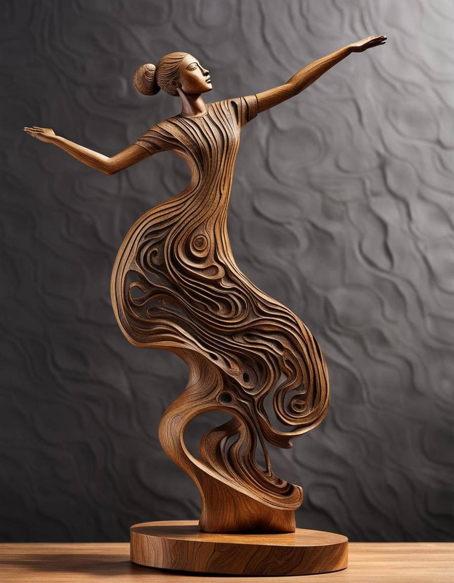 Elegant Wood Carving of a Dancing Woman
