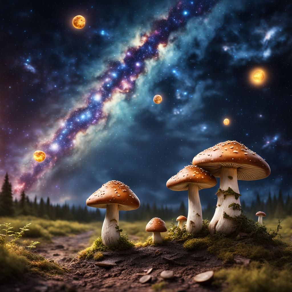 Cheese Mushrooms in a Galaxy: Digital Matte Painting