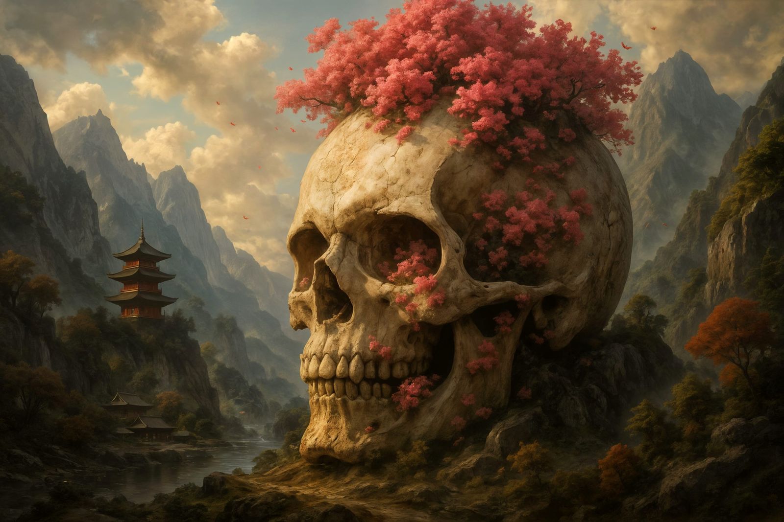 Blooming Skull Mountain: A Fantasy Landscape