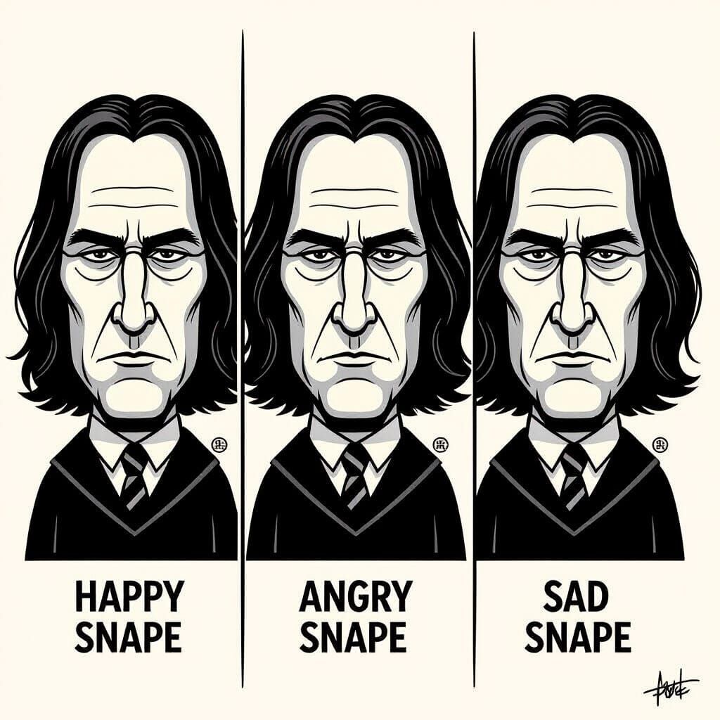 Severus Snape Triptych in Caricature Style