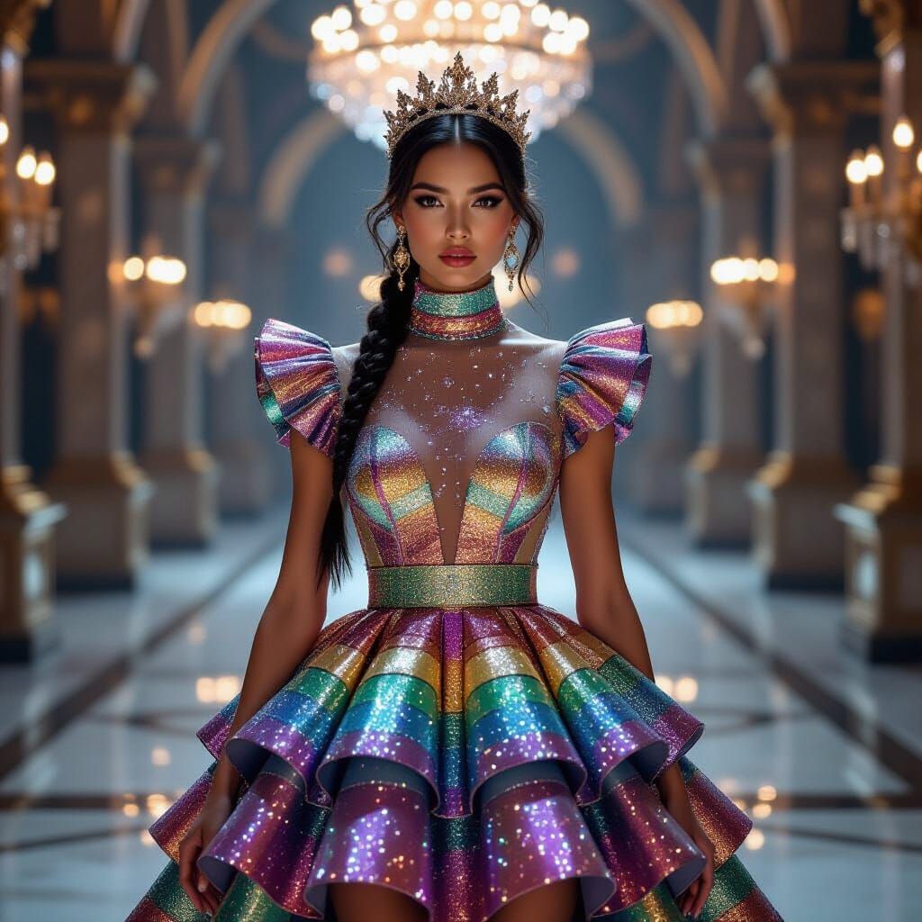 Woman in Rainbow Crystal Dress, Digital Art