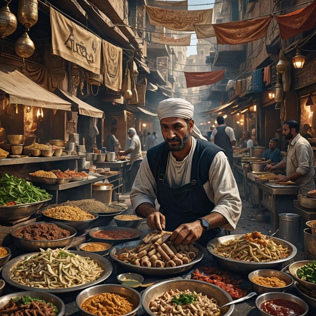 Egyptian Shawarma Vendor in Open Market