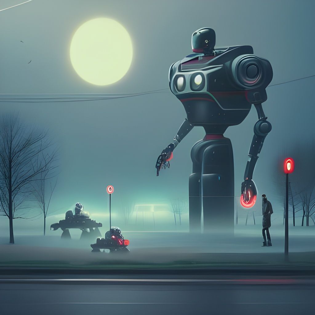 Futuristic Robots in Suburban Setting, Digital Photography