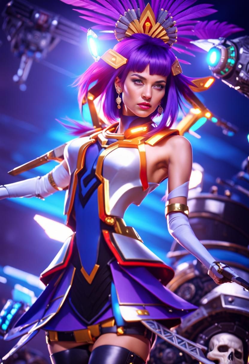 Aztec Woman in Cyberpunk Armor, Hyperreal 3D Rendering