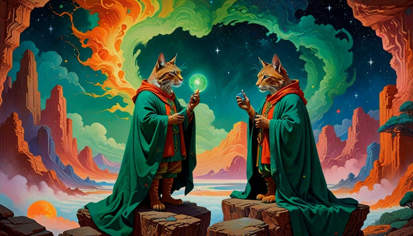 Mysterious Lynx in Starry Velvet Cloak