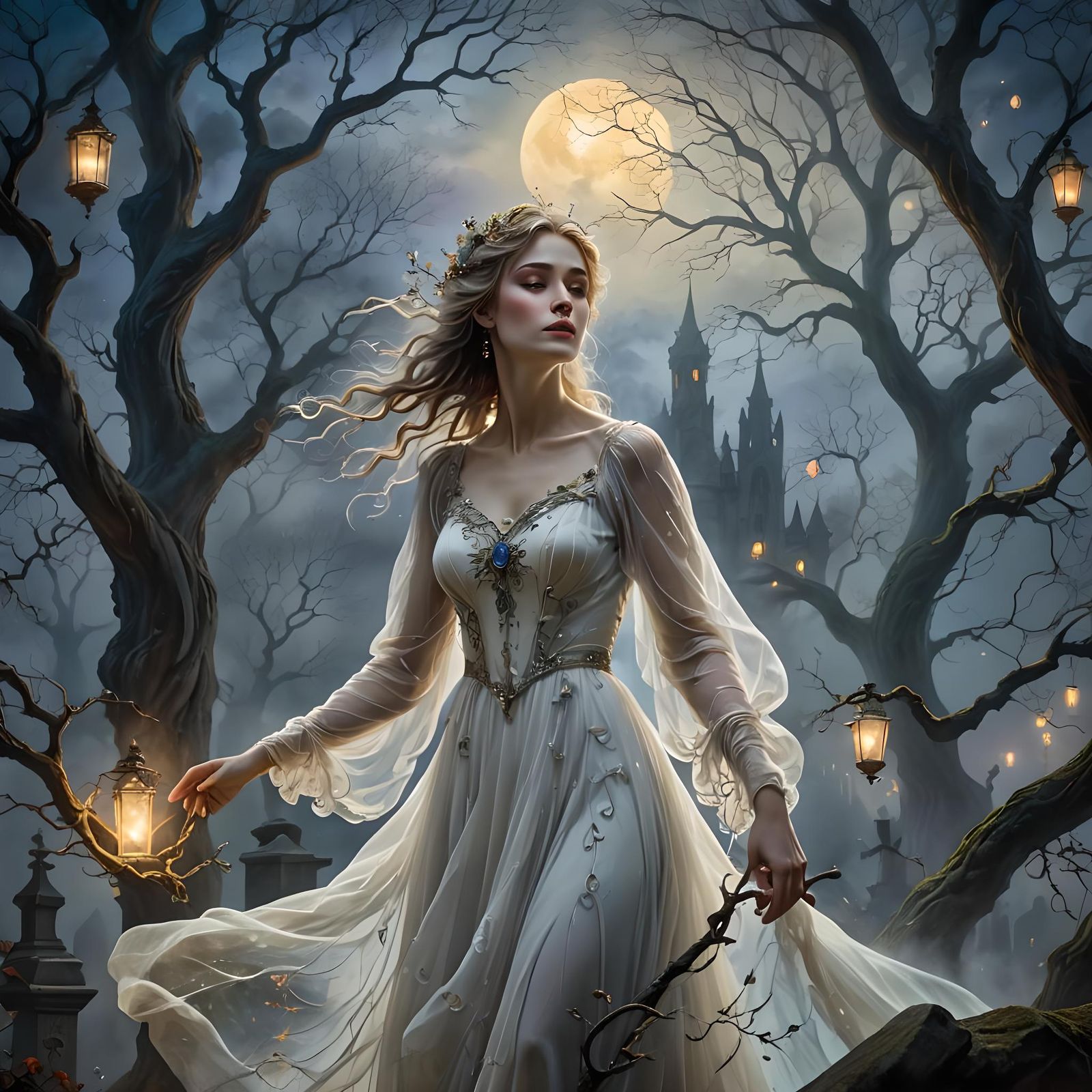 Woman Rises from Grave in Graveyard