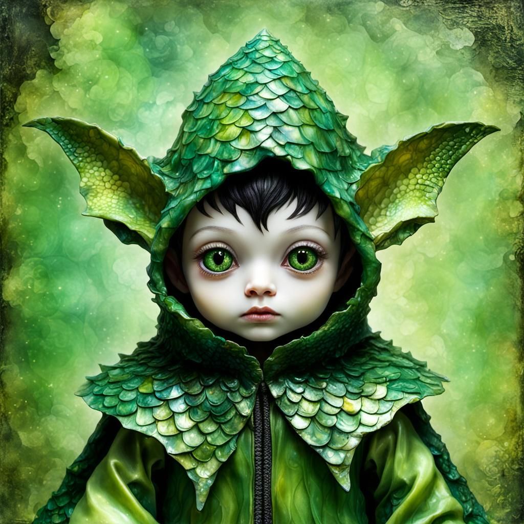 Green scale hooded capelet