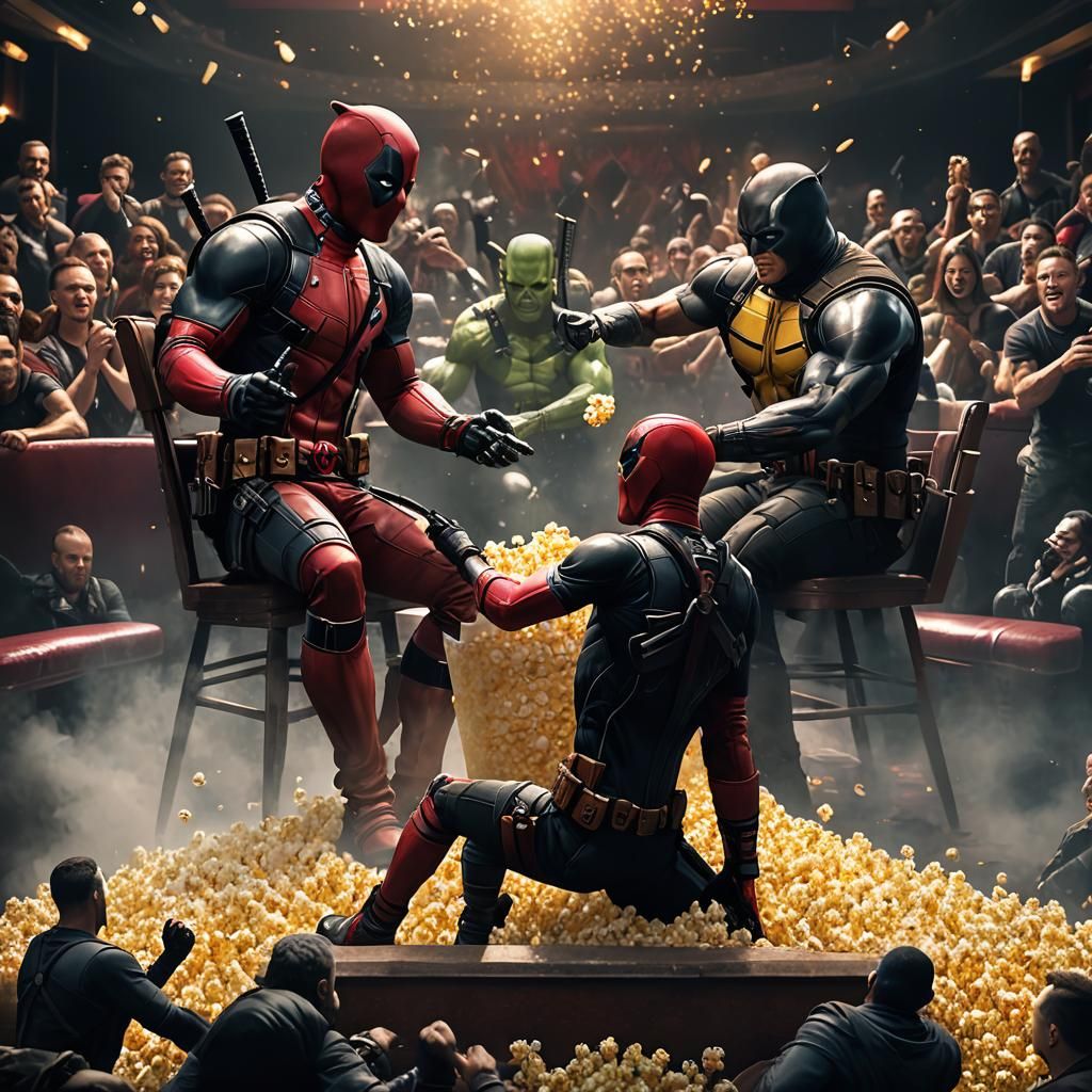 Deadpool Versus Loki in Movie Theater Art