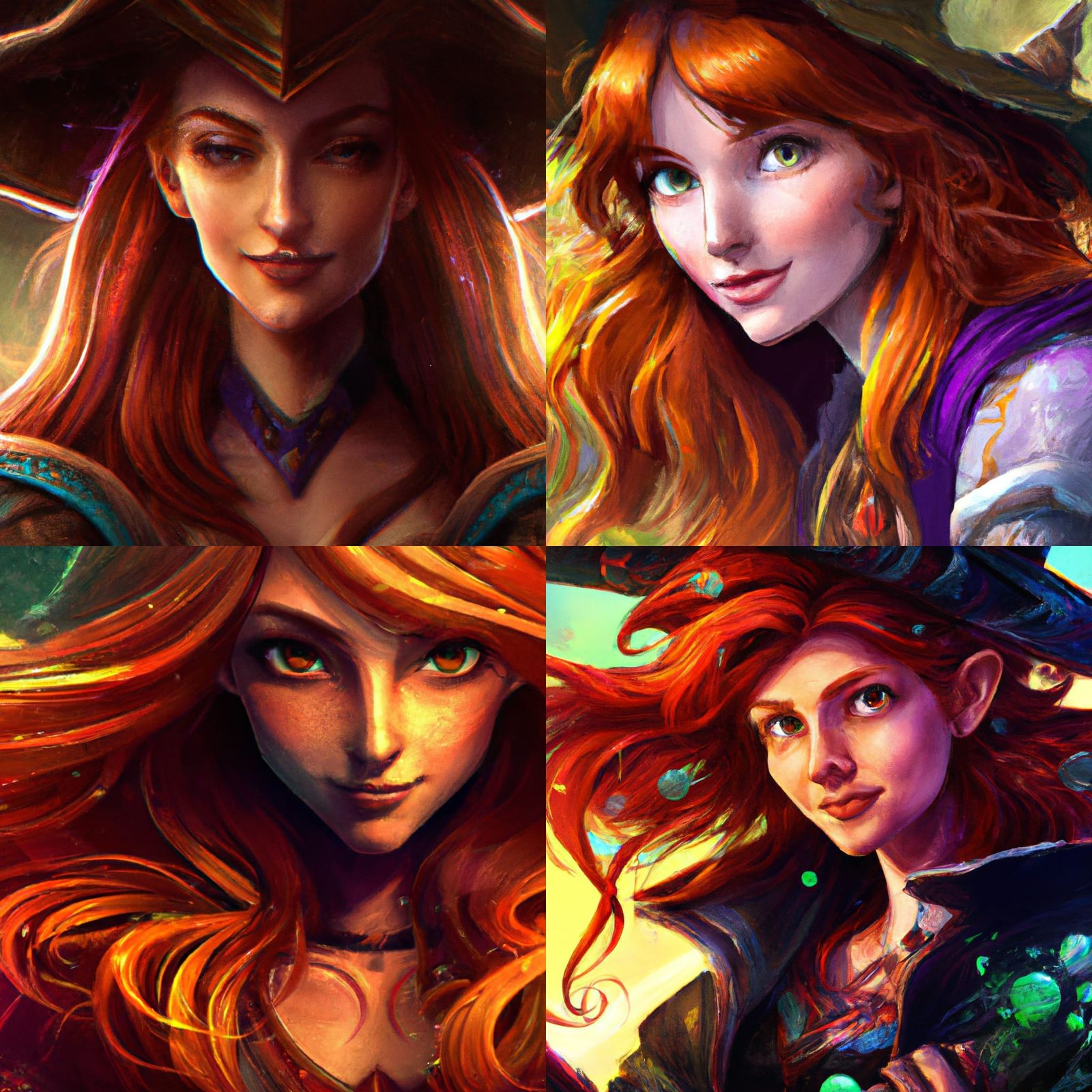 Red-Haired Witch Portrait in Anime Style