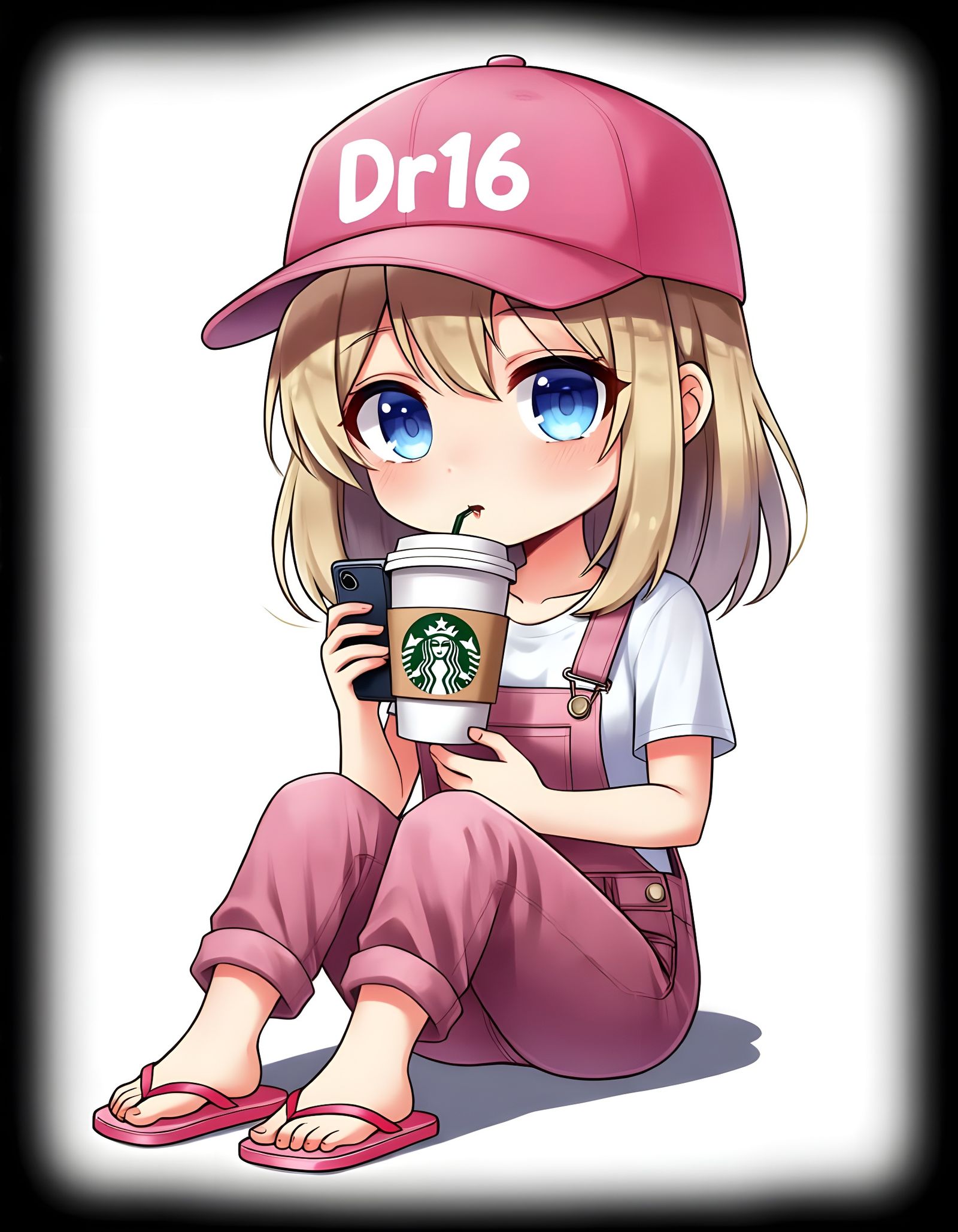 Chibi Girl Relaxing with Coffee in Anime Style