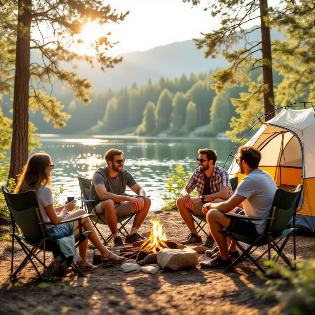 Summer Camping Scene in the Forest
