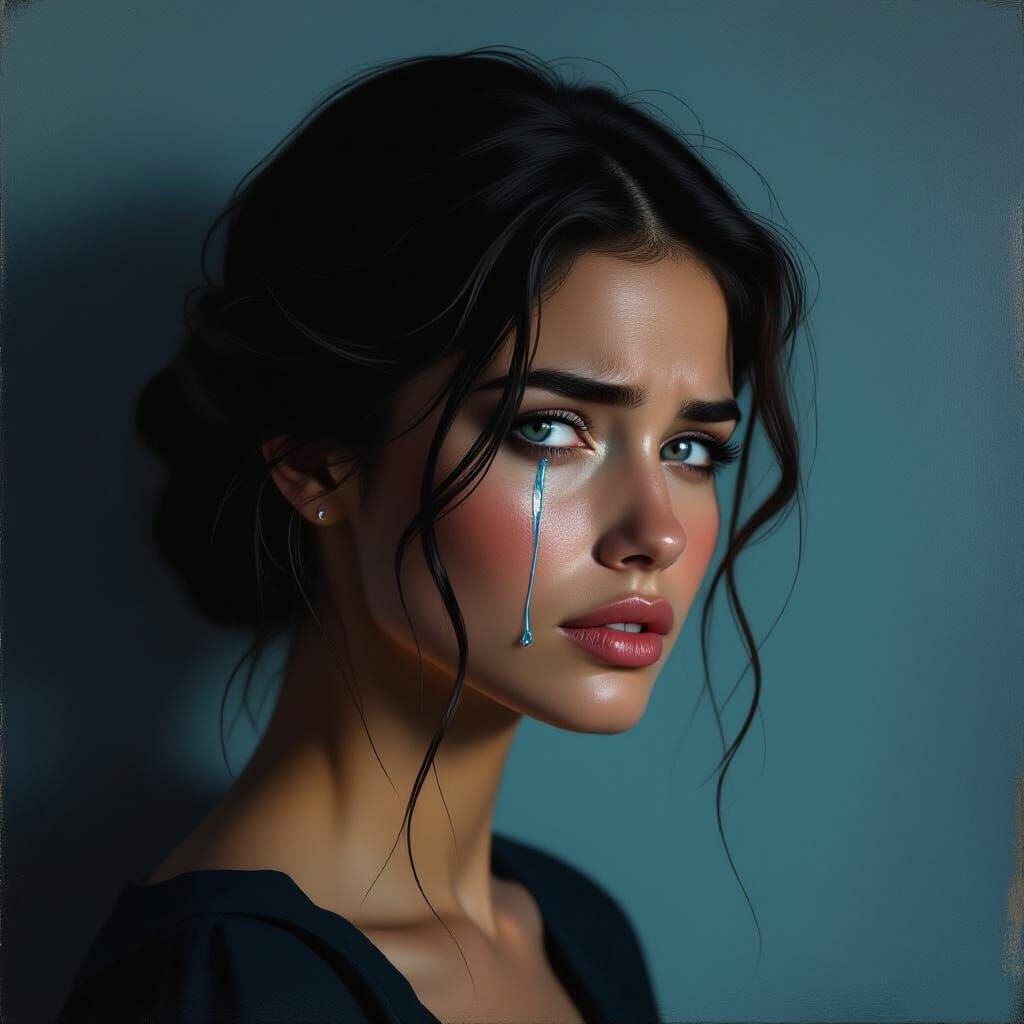 Emotive Tear of Regret in Dramatic Light