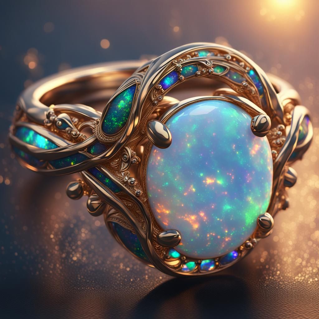 Opal Engagement Ring: Detailed Matte Painting in Deep Color